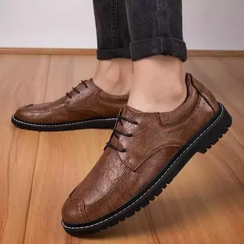 Men s round toe leather shoes Fashionable minimalist gentleman style Wedding daily office outdoor leisure business men s shoes 38 чёрный