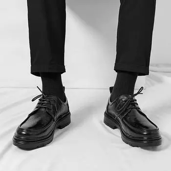 Men s round toe leather shoes luxury British minimalist style Wedding Party Outdoor leisure business walking men s Formal shoes 38 чёрный