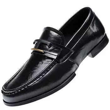 Men s round toe loafers Comfortable flat bottom anti slip Daily casual business outdoor walking men s shoes Gentleman s shoes 38 чёрный