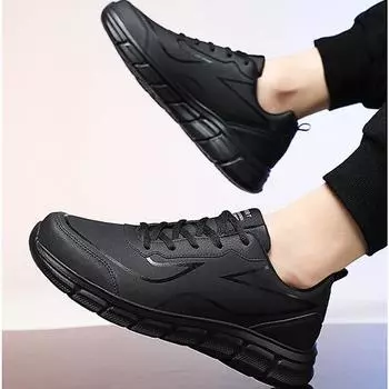 Men s Running Shoes, Spring and Autumn Low Cut Leather Surface, Lightweight Sports Shoes, Brisk Walking, Slow Running, and Casual Shoes 48 чёрный