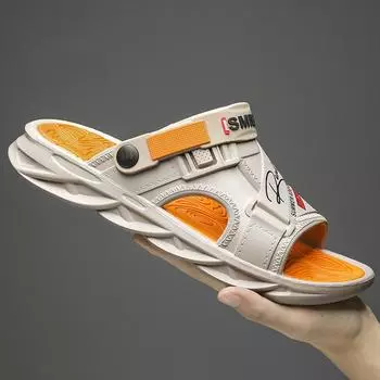 Men s sandals 2024 summer new casual outer wear dual-purpose soft-soled non-slip outdoor beach one-word slippers 36 бежевый