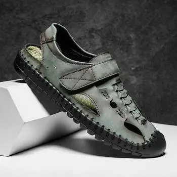 Men s sandals 2025 new youth slippers men s leather wear cool slippers bag head driving anti-Shoes 38