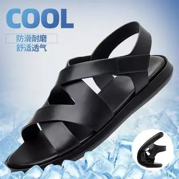 Men s sandals 2025 summer new casual hollow breathable flat beach shoes outer slippers Roman shoes manufacturer 39 чёрный