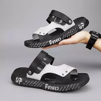 Men s sandals 2025 summer new one-pedal beach casual shoes non-slip wear-resistant breathable one-word sandals 39