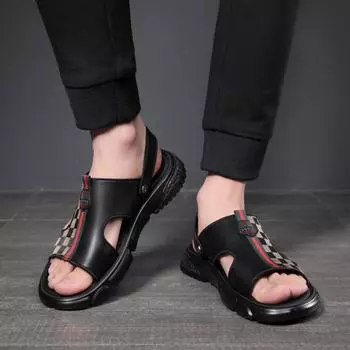 Men s sandals 2025 summer new outer wear driving dual-purpose popcorn latex soft-soled beach slippers 38