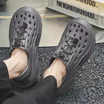 Men s Sandals 2025 Summer New Personalized Fashion Sports Leisure Perforated Shoes High Quality EVA Anti Slip Beach Shoes Male 40 бежевый