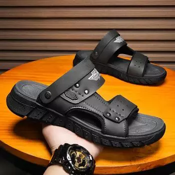Men s sandals beach shoes soft-soled non-slip youth 2025 new outdoor sports trendy thick-soled summer breathable men s shoes 38 хаки