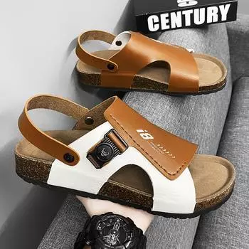 Men s Sandals Fashion Casual Trend Summer New Cork Sandals plus Size Two-Way Wear Beach Shoes 39 чёрный