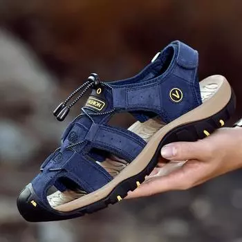 Men s Sandals Genuine Leather Shoes plus Size Summer Casual Shoes Trendy All-Match Soft Bottom Men s Pump Beach Shoes 38