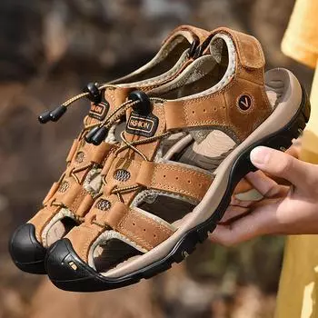 Мужские сандалии хорошего качества, пляжная обувь, мужские сандалии в британском стиле, римские сандалии, мужские, большой размер 48, мужская летняя обувь для отдыха на открытом воздухе 47 темно-коричневого