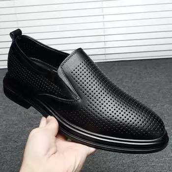 Men S Sandals Hole Leather Shoes Japanese Business Casual Non-Slip Breathable Soft Sole Leather Cowhide Men S Shoes 38 чёрный