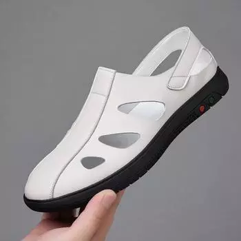 Men s sandals men s summer wear leather non-slip hollow hole shoes casual driving bag head leather sandals 38
