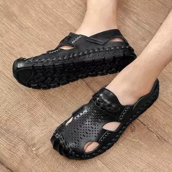 Men s sandals men s Vietnam 2020 summer new Baotou large size hole shoes leather sandals men s tide beach shoes casual 38