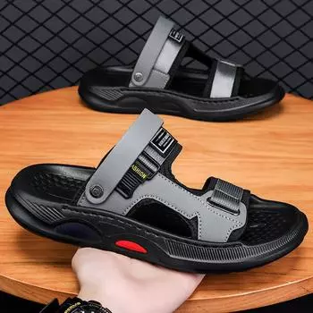 Men s sandals new summer casual cool slippers men s trendy outer wear beach shoes stepping on shit feeling two wear men s slippers 39 чёрный
