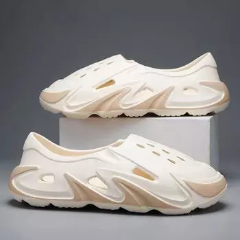 Men s Sandals Summer Beach Slippers Man Sandals Outdoor EVA Hollow Slippers 2024 Non-Slip Hole Slides Men Casual Shoes zapatos 36 чёрный