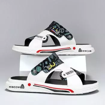 Men s sandals summer new fashion slippers men s one-word drag two wear casual beach shoes men s shoes 39