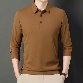 Men s Sense of Advanced Autumn Waffle Long Sleeve T-shirt Men s POLO Shirt Solid Color Casual Men s Lapel Men s Wear. M