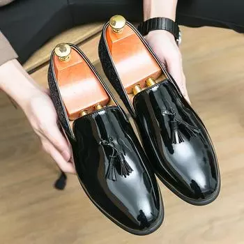 Мужские кожаные туфли с пайетками и кисточками, с капюшоном, большие размеры, роскошные мужские туфли, мокасины, лоферы для джентльменов, мужские туфли для вечеринок 38 чёрный