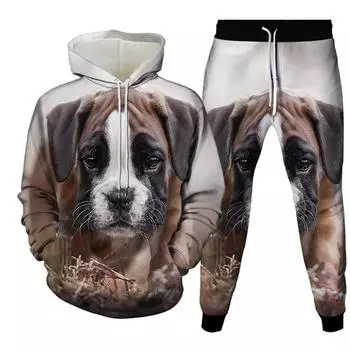 Men s Sets Animal Funny Dog 3D Print Lovely Tracksuit Sets Casual Hoodie Pants 2pcs Sets Oversized Pullover Fashion Men Clothing S