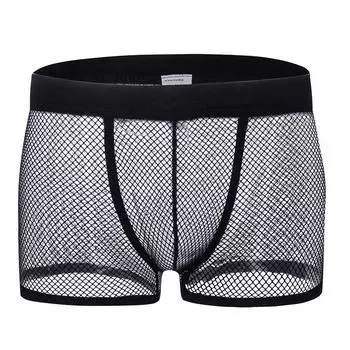 Men s Sexy Low Waist Sheer Boxer Briefs L