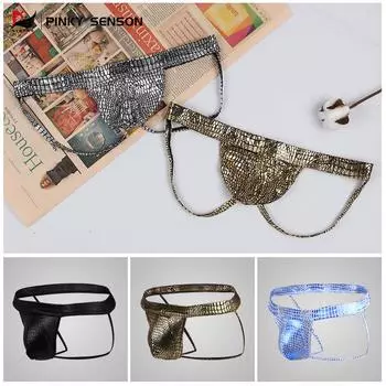 Men s Sexy Snake Pattern Double Thong Low-Rise Briefs