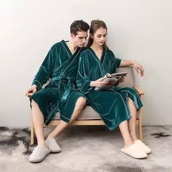 Мужской сексуальный весенне-осенний банный халат для пары, на шнуровке, с V-образным вырезом, пижама Pleuche с карманами M