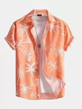 Men s Shirt Hawaiian Coconut Tree Pattern Tops Summer New Fashion Men s Clothing Casual Short-Sleeved Buttons Blouse Shirts S
