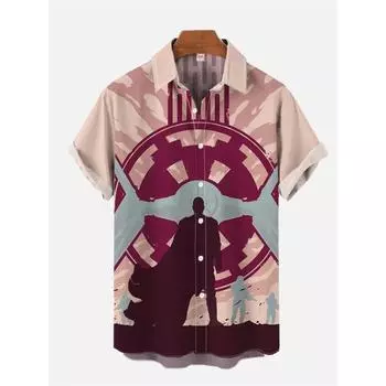 Мужская рубашка с загадочным принтом сзади, удобная мужская рубашка с лацканами, летняя новая мужская рубашка с короткими рукавами, большой размер, свободная M