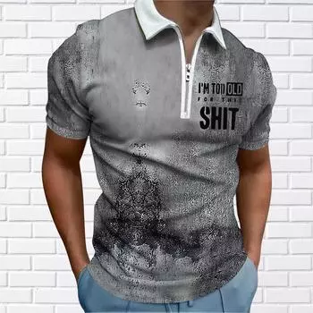 Мужская рубашка поло повседневная на молнии с коротким рукавом модная повседневная на молнии лето весна обычный крой 3D серая теневая рубашка с принтом XS серый