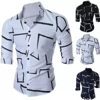 Men s Shirts Lapel Button Down Shirts Casual Designer Textured Printed Long Sleeve Tops Men s Clothing Social Shirts XXXL белый