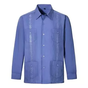 Men s Shirts Long-sleeved Buttons Casual Embroidered Shirts Four-pocket Shirts Tops XS