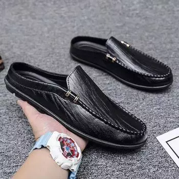 Men s Shoe Casual Flat Leather Slides Original Comfortable Eva Male Slipper With Korean Style Cheap Shoes Liquidation Rubber 39