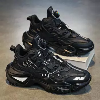 Men s shoes 2024 autumn and winter leisure sports rotating buckle student trend versatile explosion platform men s mecha dad shoes 36 чёрный