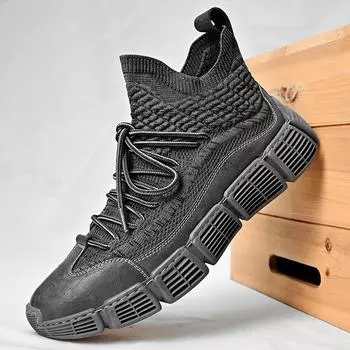 Men s shoes 2024 autumn and winter new high-end fly-woven soft-soled shock-absorbing sports shoes men s non-slip one-pedal casual shoes 38 серый