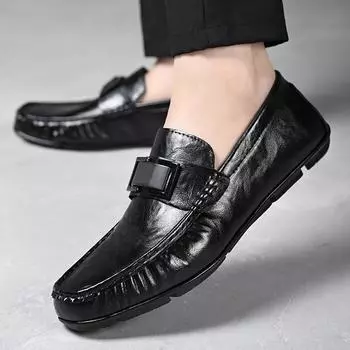 Men s shoes 2024 autumn British versatile business dress leather shoes one pedal trend low-top Doudou shoes lazy shoes 38 чёрный
