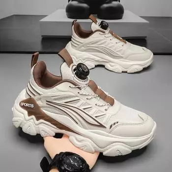 Men s shoes 2024 autumn mecha leather surface rotating buckle dad shoes platform casual sports shoes youth fashion trendy shoes 39