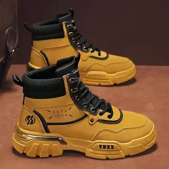 Men s shoes 2024 autumn new British style casual tooling rhubarb boots waterproof work wear-resistant labor insurance high-top trendy shoes 39 жёлтый
