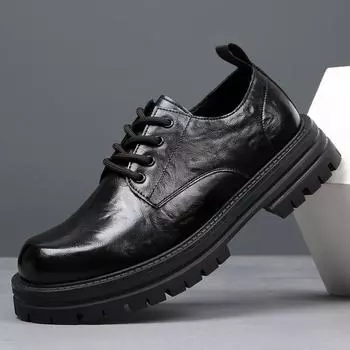 Men s shoes 2024 autumn new leather Martin boots versatile British platform big head business casual leather shoes men 38 чёрный