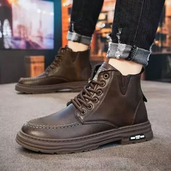Men s shoes 2024 autumn new Martin boots thick-soled medium-top retro versatile casual tooling British style short boots 39 чёрный