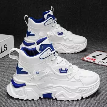 Men s shoes 2024 autumn new trend versatile boys little white shoes leather waterproof high-top sports dad shoes 39 чёрный