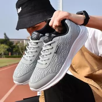 Men s shoes 2024 four seasons flying woven mesh lightweight large size casual student sports shoes casual running shoes 39 чёрный