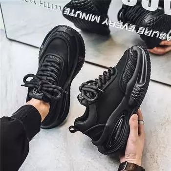 Men s shoes 2024 new autumn and winter casual sports leather surface waterproof thick sole wear-resistant men s niche popular dad shoes tide 39 чёрный