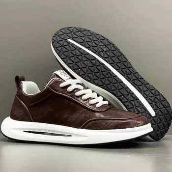 Men s shoes 2024 new autumn and winter leather surface solid color board shoes versatile sports and leisure shoes soft sole heightening Forrest Gump 39 коричневый
