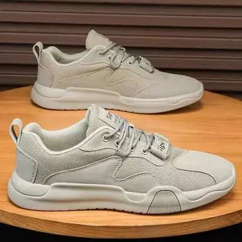 Men s Shoes 2024 New Autumn Breathable Mesh Comfort Sports Shoes Lightweight Casual Lace Up Running Shoes Sneakers Thick Soled 39 серый