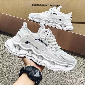 Men s shoes 2024 new autumn breathable mesh trendy sports leisure running height increase adolescent little white dad shoes 39 чёрный