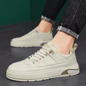 Men s shoes 2024 new autumn low-top board shoes men s casual microfiber leather trendy shoes students white shoes teenagers 39