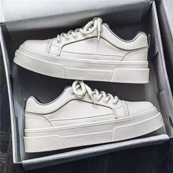 Men s shoes 2024 new autumn youth leisure sports versatile board shoes niche thick-soled leather waterproof trendy shoes 39 чёрный