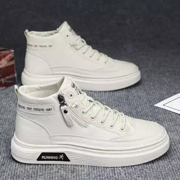 Men s shoes 2024 new autumn zipper trendy shoes men s high-top board shoes adolescent students velvet sports and leisure men 39