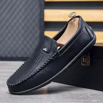 Men s shoes 2024 new casual single shoes cover feet soft sole men s leather shoes lazy one pedal casual men s Doudou shoes 39