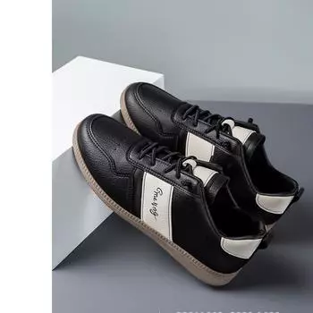 Men s shoes 2024 new fashionable and comfortable versatile casual board shoes leather surface German training shoes foreign trade explosion support 39 чёрный
